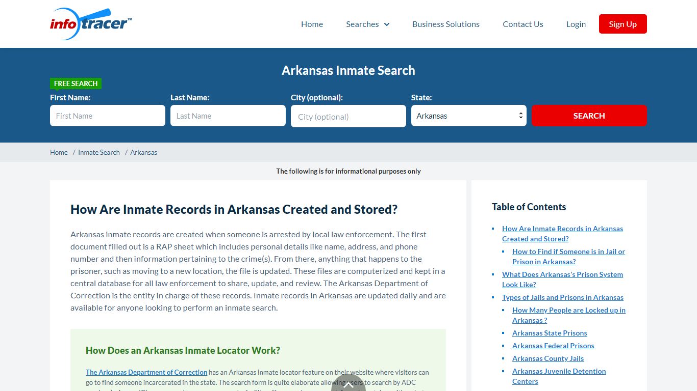 Arkansas Inmate Search & Inmate Locator - Infotracer